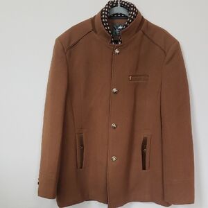 West Louis Jacket Men's XL Camel Brown Wool Blend Stand Collar Coat